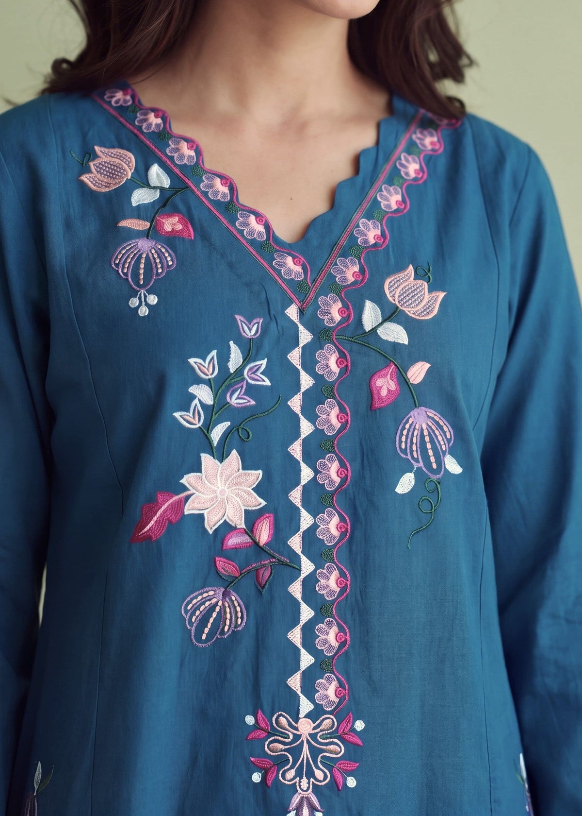 Ladies Sapphire Blue Embroidered Cotton Shalwar Kameez Online in UK USA Canada