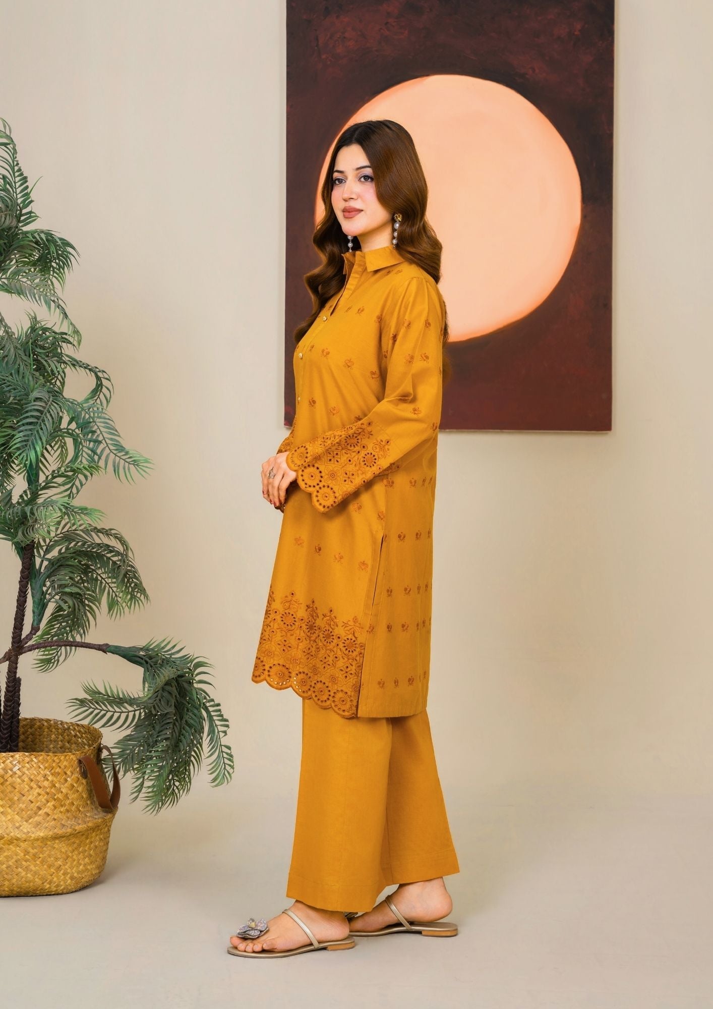 Ladies Schiffli Work Cambric Kurta Suit Online in UK USA Canada