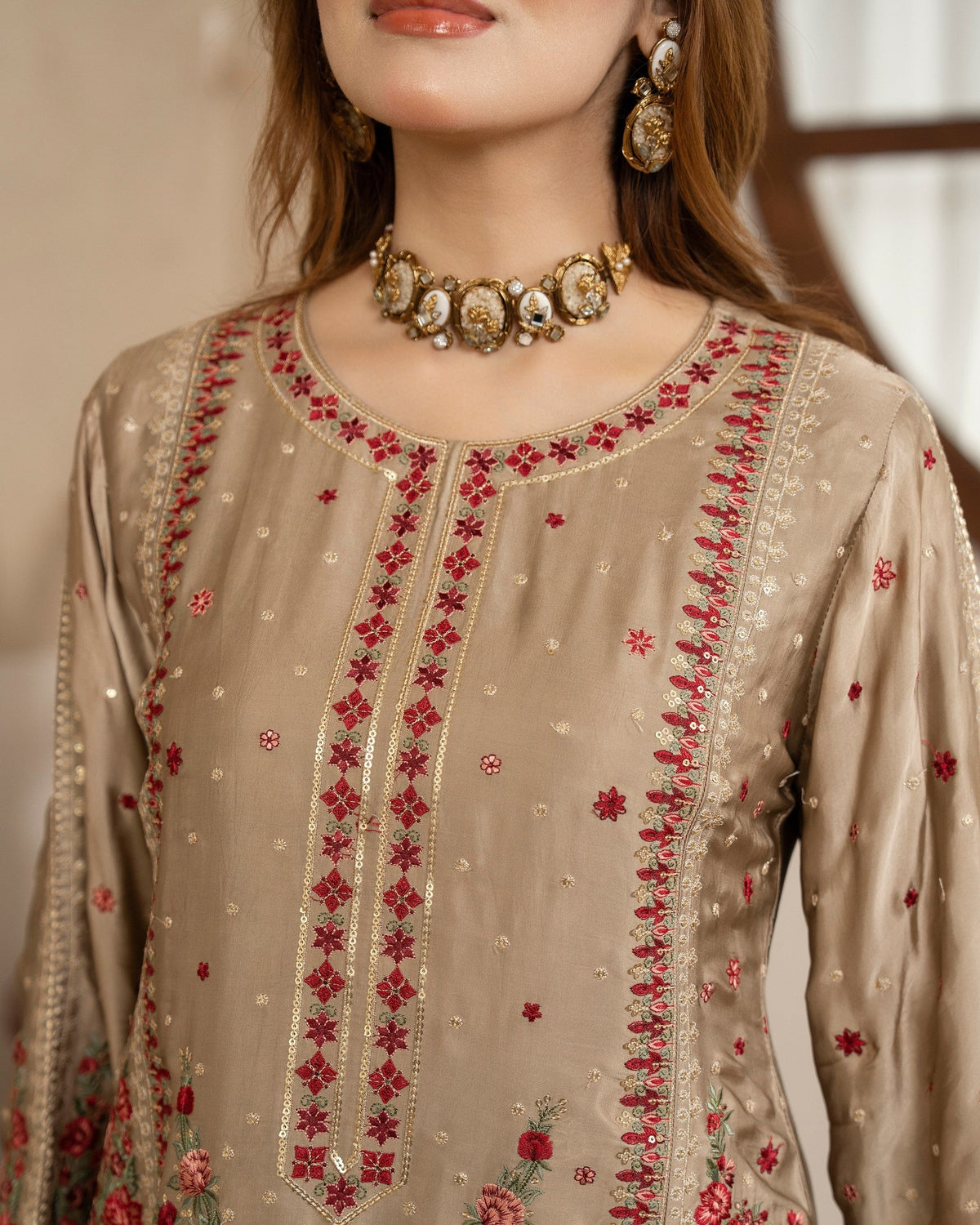 Ladies Shamoz Silk Embroidered Pakistani Salwar Kameez Online in Sri Lanka India Australia