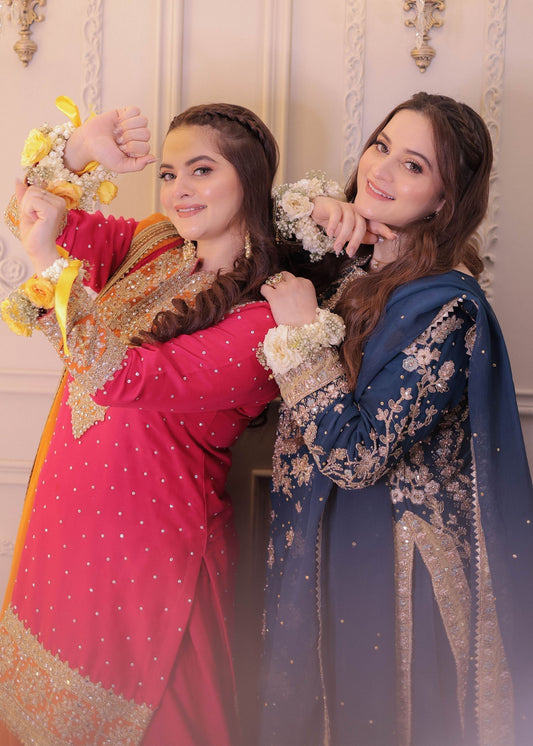 Ladies Shocking Pink Chiffon Wedding Guest Wear Suit Online in UK USA Canada