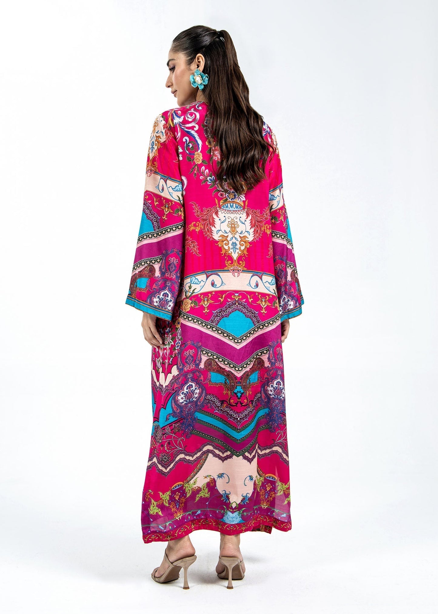 Ladies Shocking Pink Raw Silk Suit with Digital Print Dupatta Online in UK USA Canada