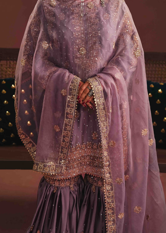 Ladies Silk Flared Gharara Partywear Suit Online in UK USA Canada