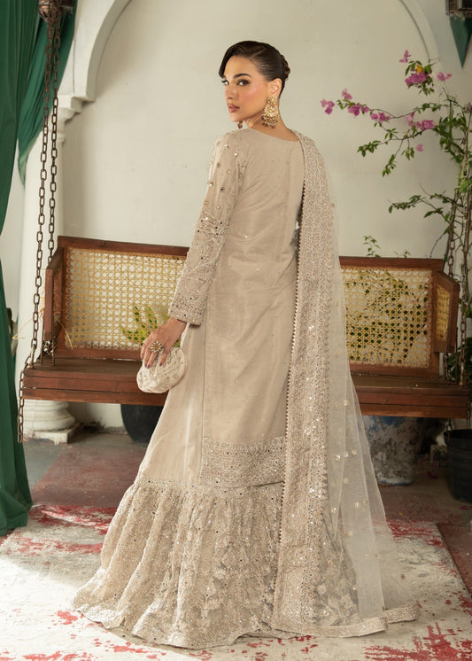 Ladies Silver Net Gharara Partywear Suit Online in UK USA Canada
