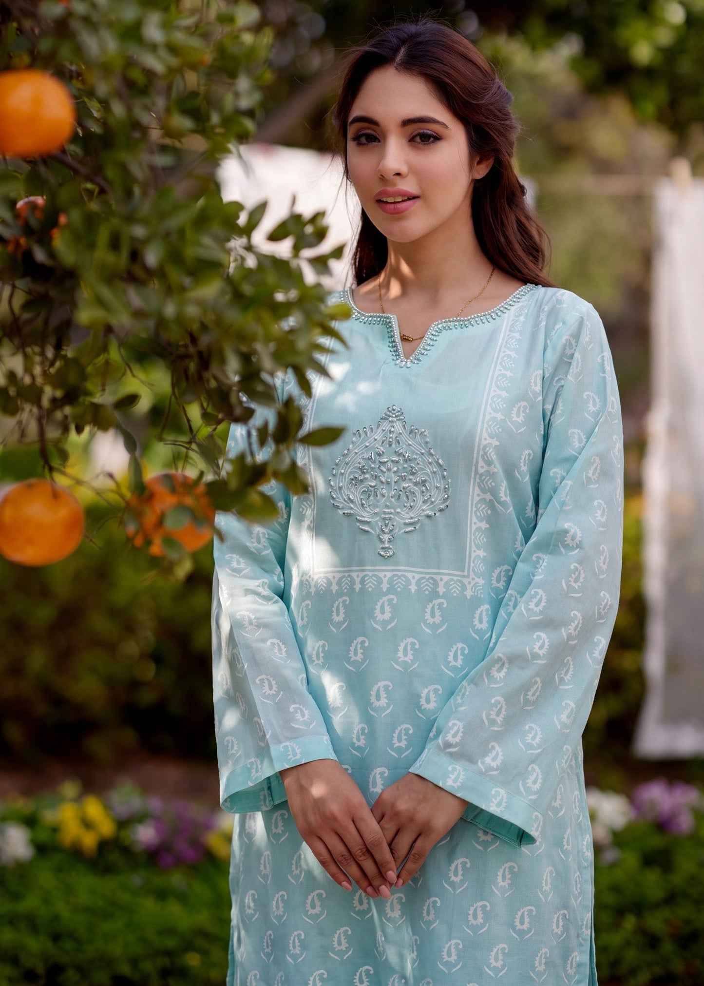 Ladies Sky Blue Embellished Shalwar Kameez Online in UK USA Canada