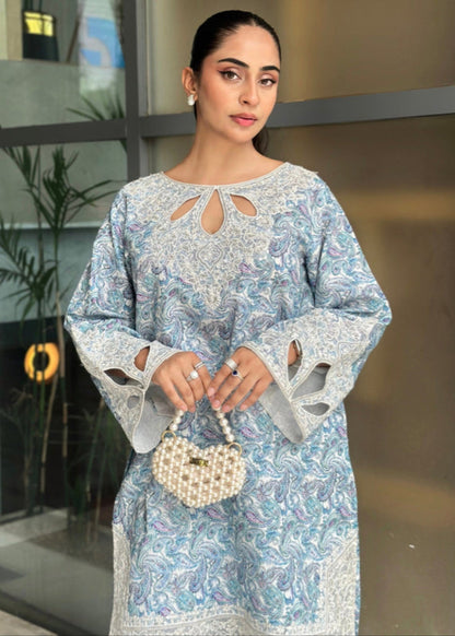 Ladies Sky Blue Embroidered Cambric Cotton Shalwar Kameez Online in UK USA Canada