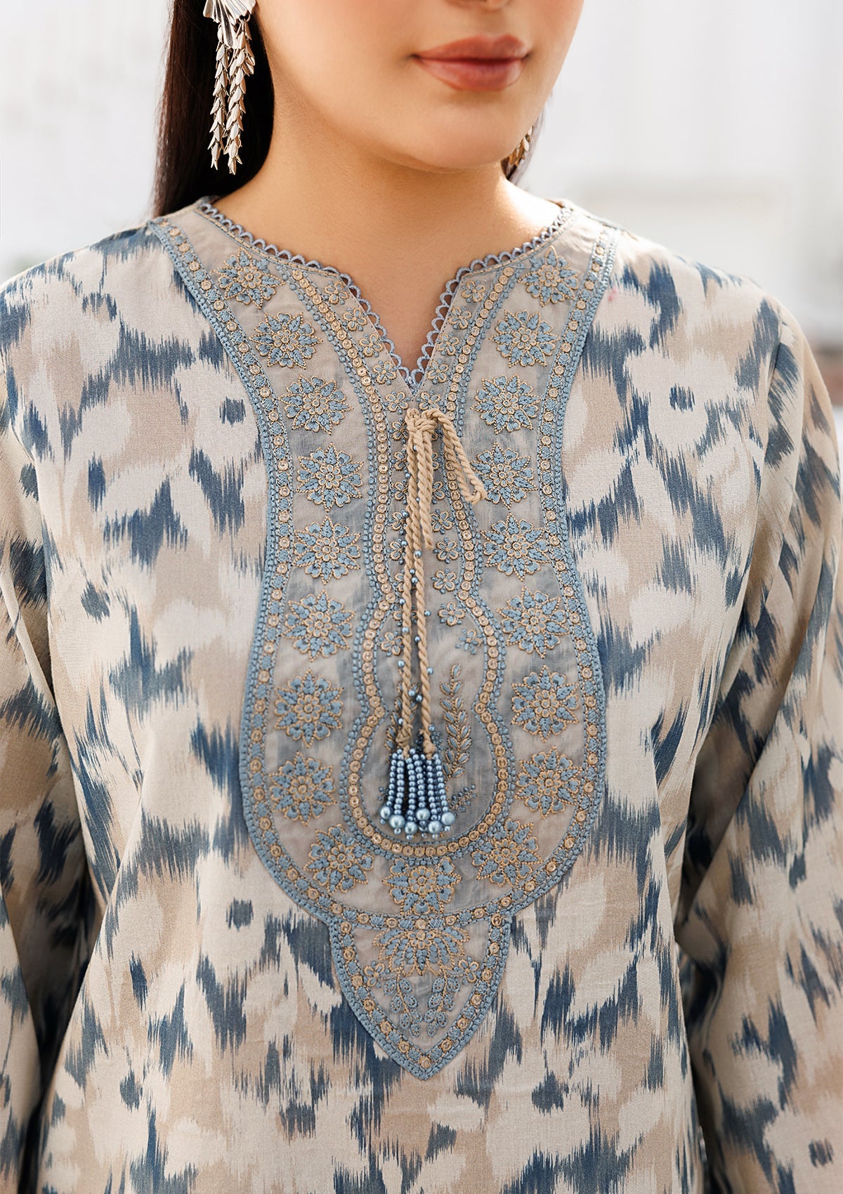 Ladies Sky Blue Embroidered Lawn Dress Online in UK USA Canada