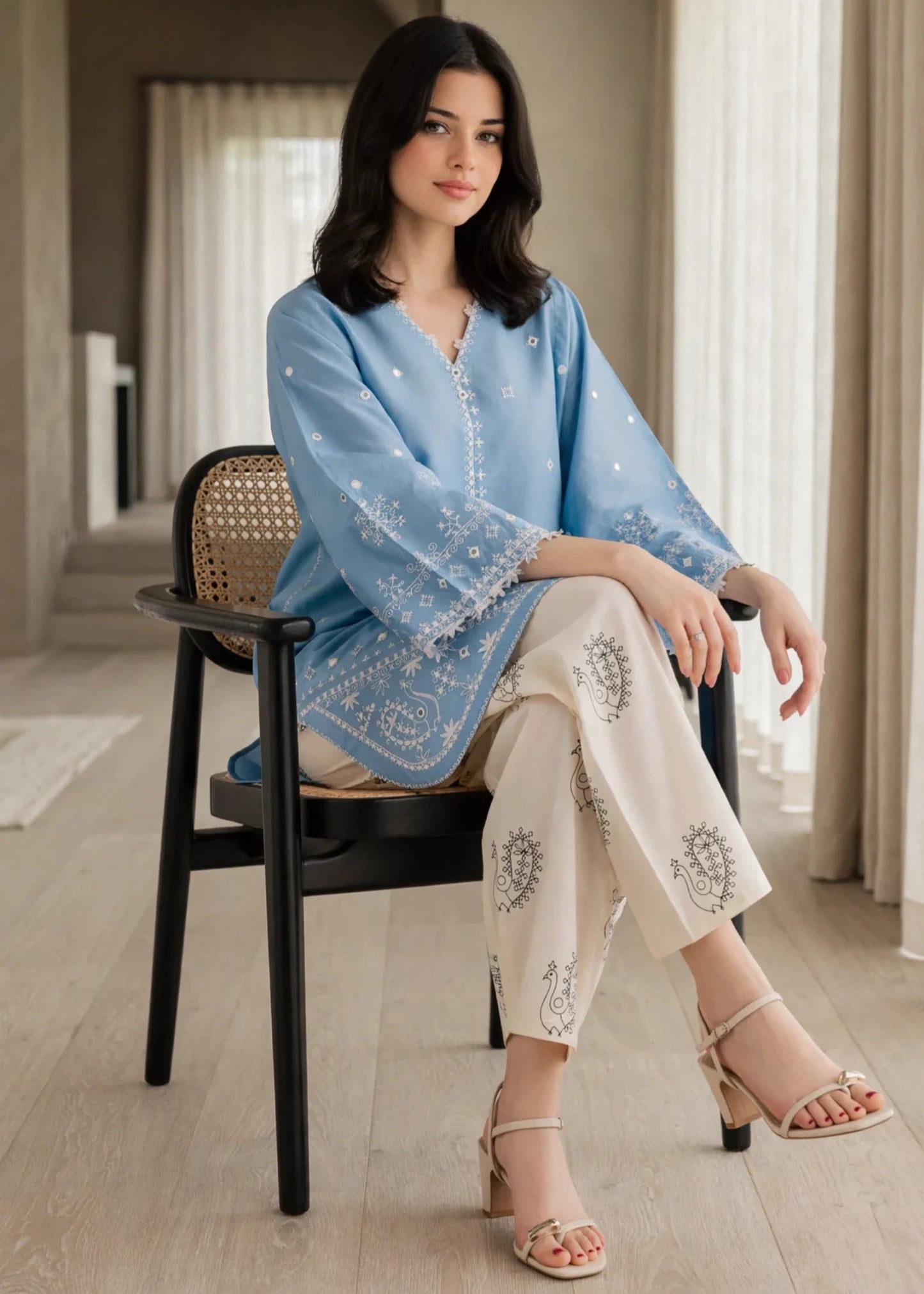 Ladies Sky Blue Embroidered Lawn Salwar Kameez Online in KSA Riyadh Saudi Arabia Oman Bahrain Qatar