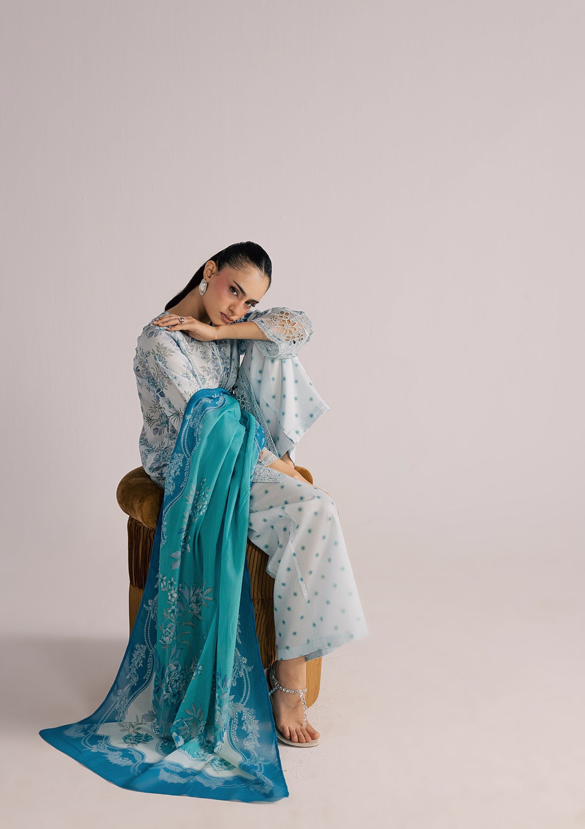 Ladies Sky Blue Embroidered Lawn Suit Online in Sri Lanka India Australia