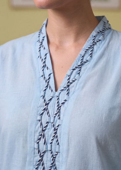 Ladies Sky Blue Lawn Shalwar Kameez with Lacework Online in KSA Riyadh Saudi Arabia Oman Bahrain Qatar