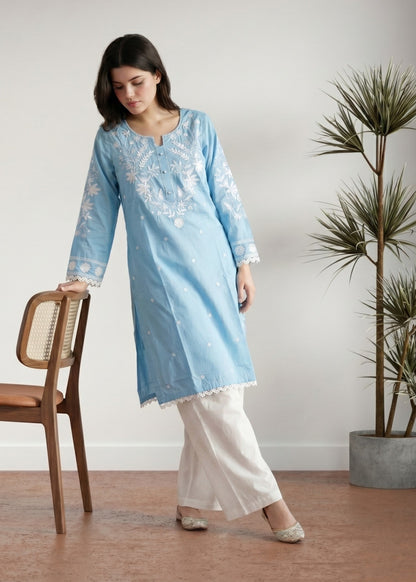 Ladies Sky Cotton Embroidered Salwar Kameez Online in KSA Riyadh Saudi Arabia Oman Bahrain Qatar