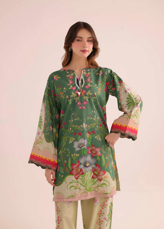 Ladies Summer Green Printed Kurta Pajama Online in UK USA Canada