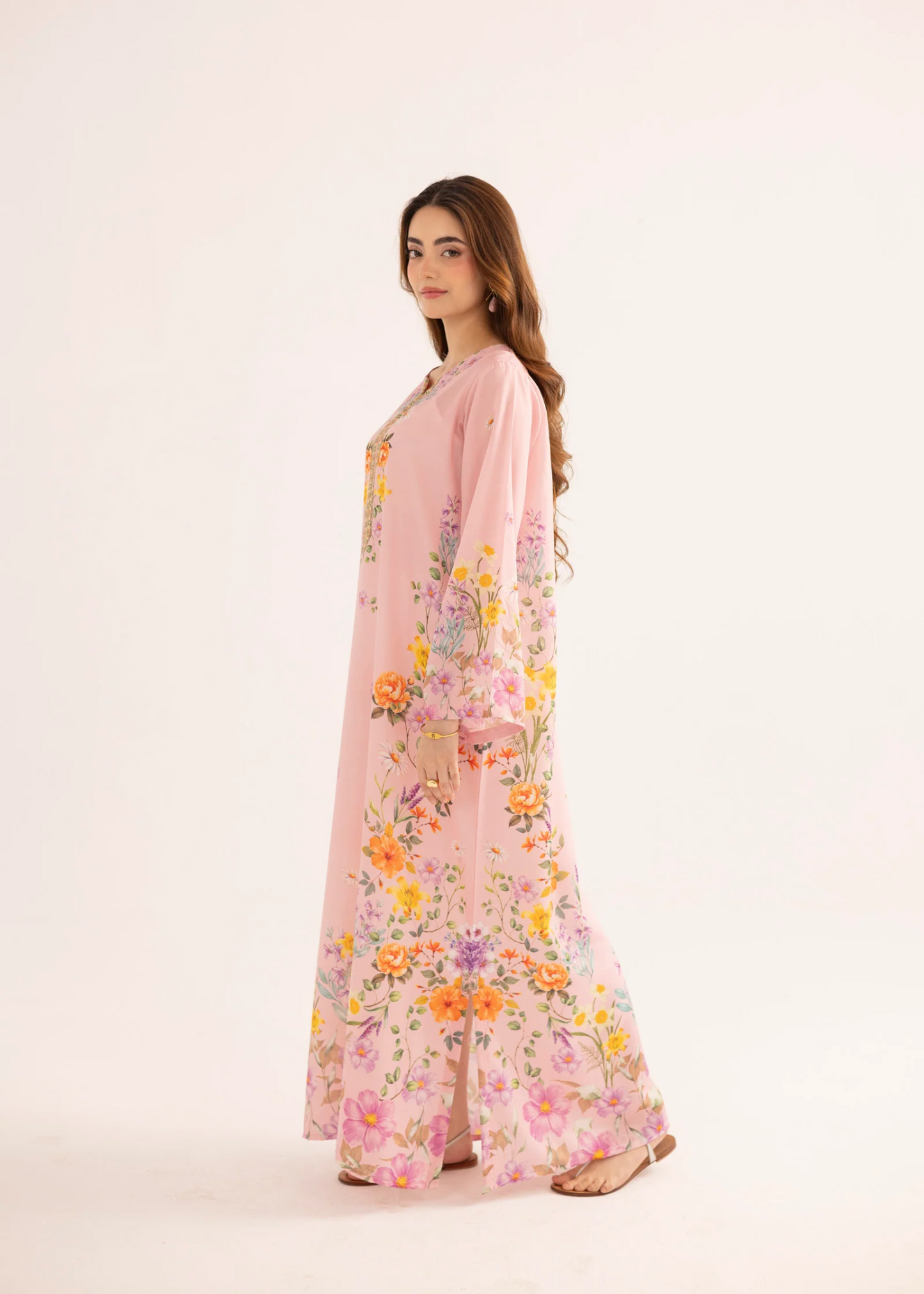 Ladies Summer Kaftan in Pink Lawn Fabric Online in KSA Riyadh Saudi Arabia Oman Bahrain Qatar