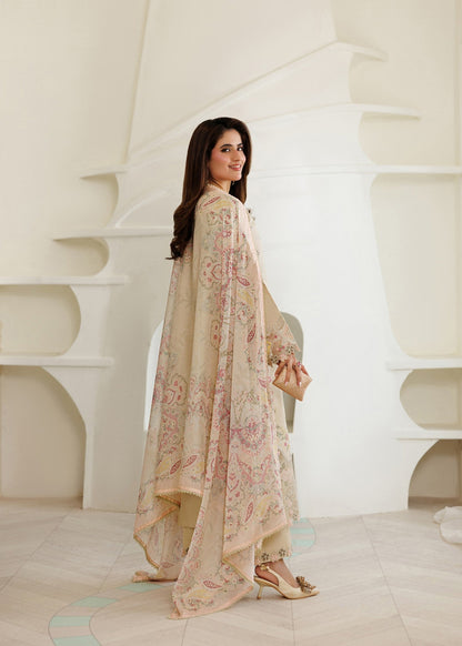 Ladies Summer Wear Cream Lawn Unstitched Suit Online in UK USA Canada