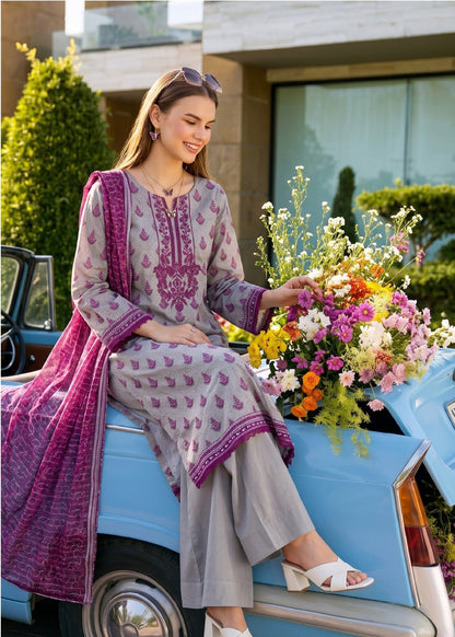 Ladies Summer Wear Grey Lawn Salwar Kameez Online in UK USA Canada