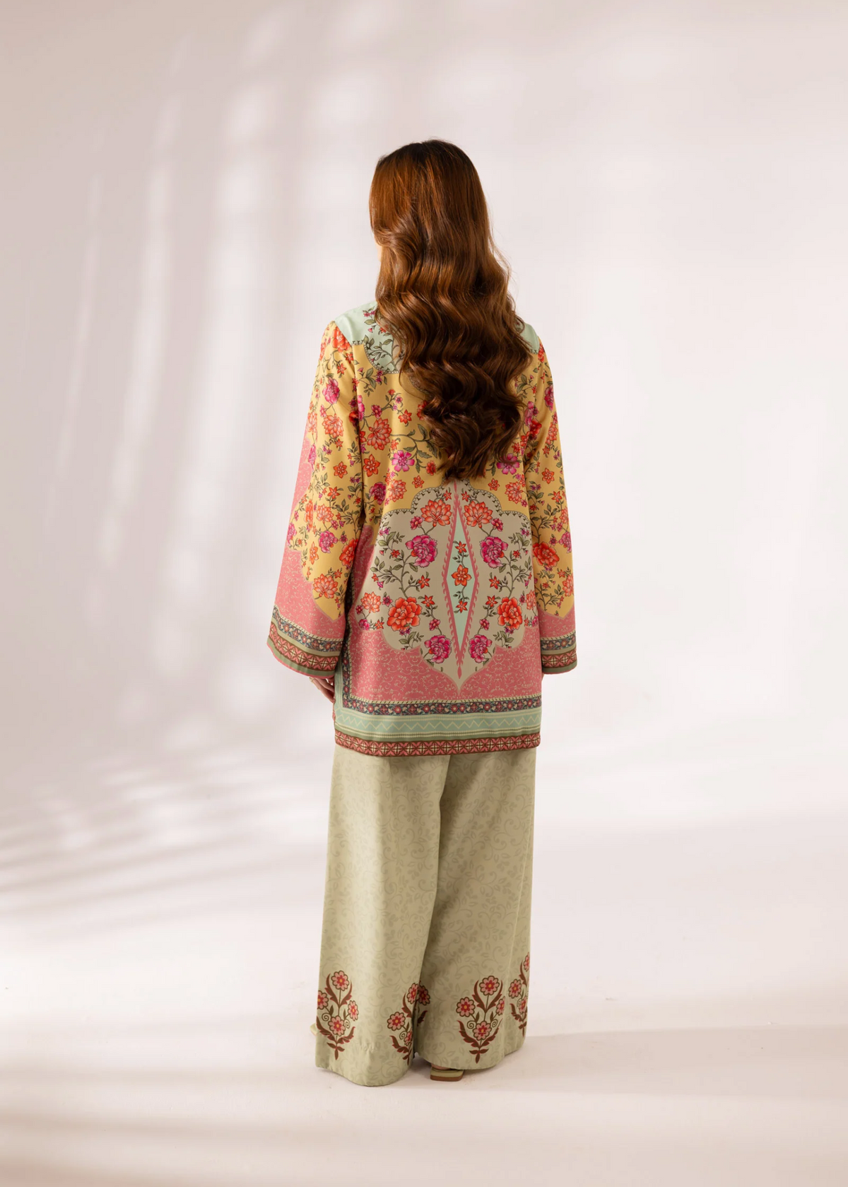 Ladies Summer Wear Peach Lawn Kurta Pajama Online in KSA Riyadh Saudi Arabia Oman Bahrain Qatar
