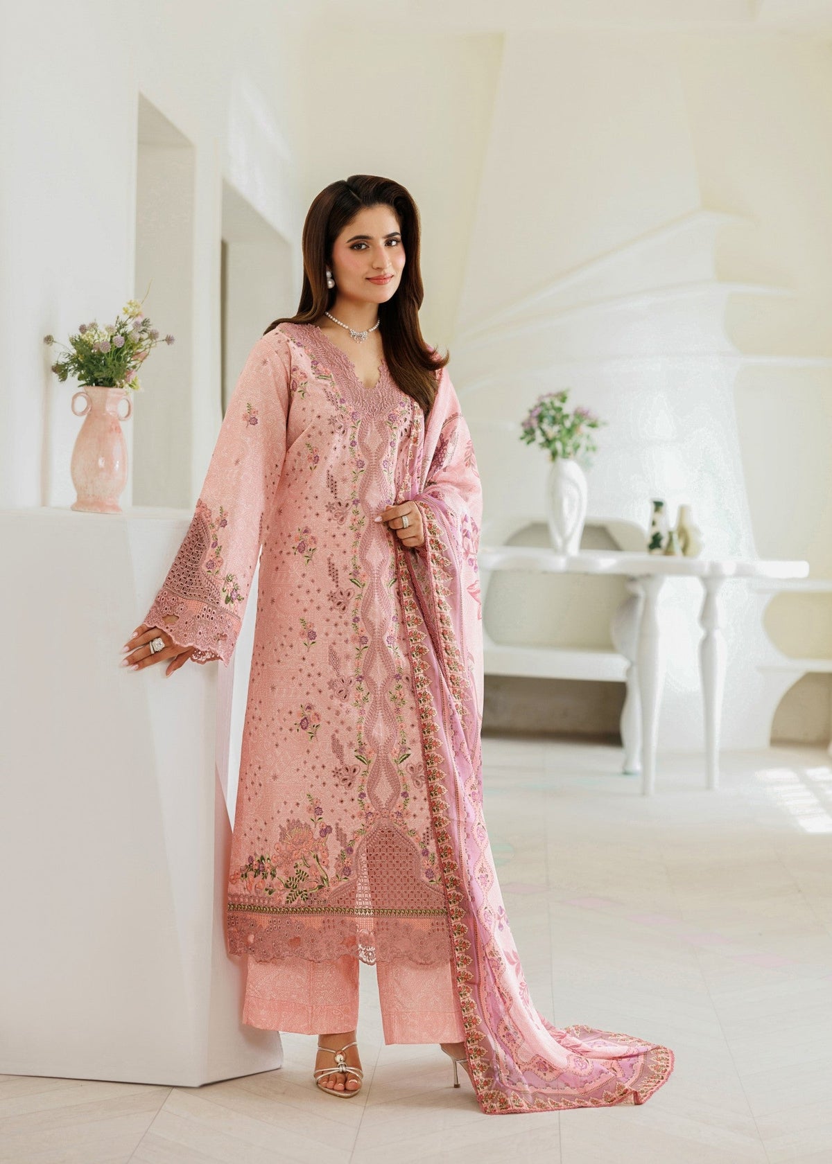 Ladies Summer Wear Pink Lawn Shalwar Kameez Online in UK USA Canada