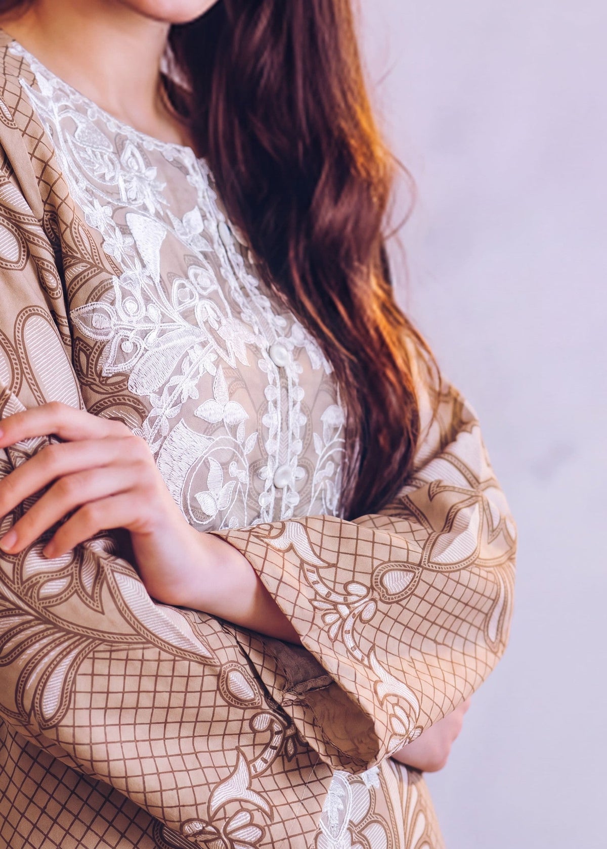 Ladies Tan Brown Patchwork Kaftan Online in UK USA Canada