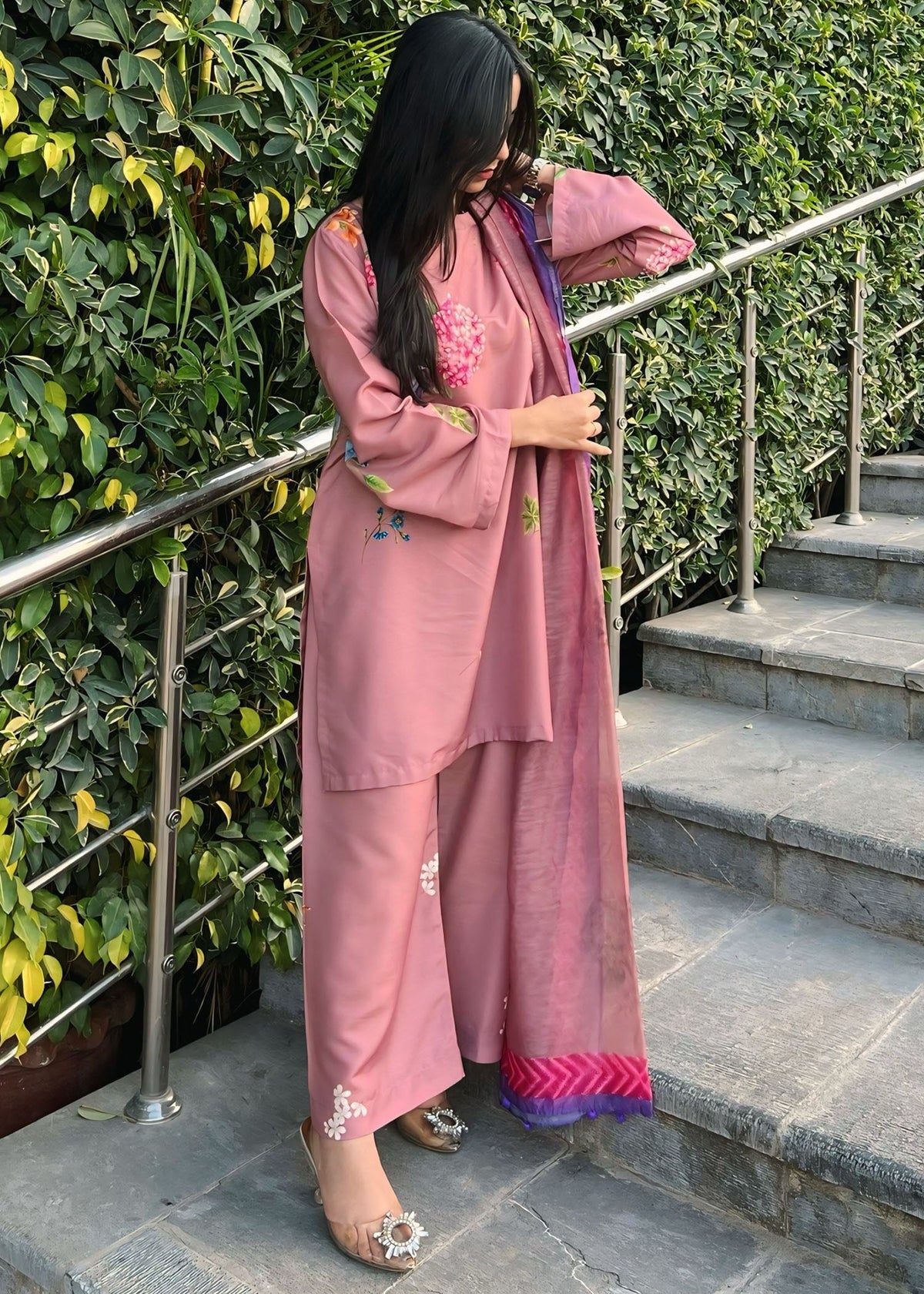 Ladies Tea Rose Pink Printed Shalwar Kameez Online in UK USA Canada