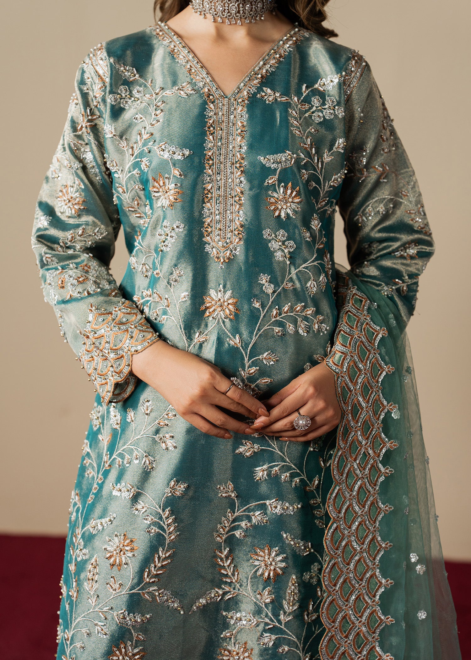 Ladies Teal Banarasi Embroidered Suit Online in UK USA Canada