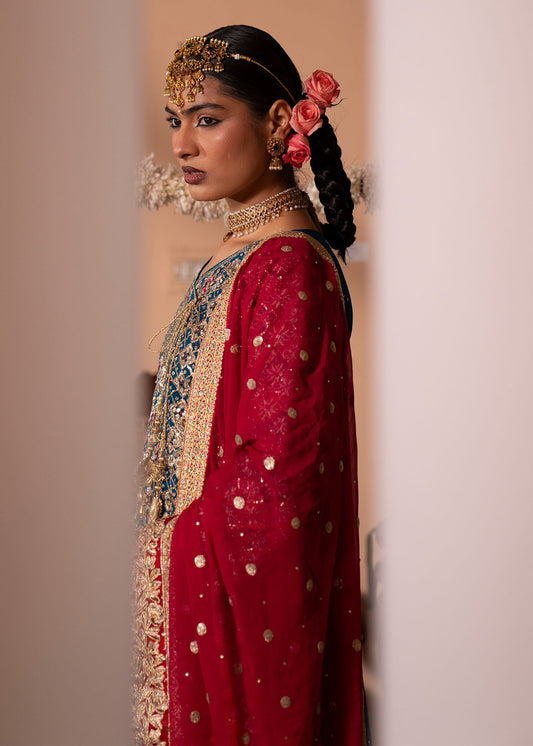 Ladies Teal Chiffon Festive Wear Gharara Online in UK USA Canada