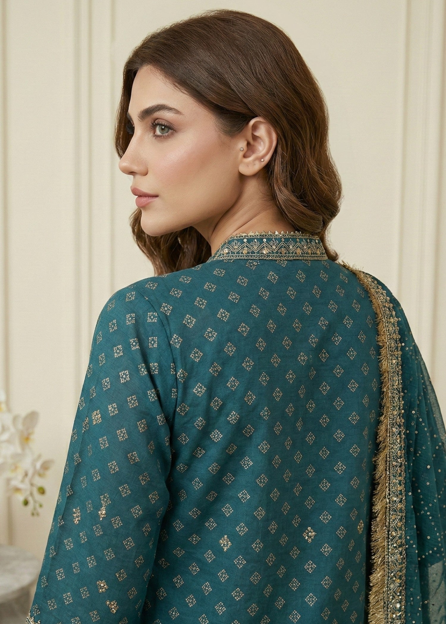 Ladies Teal Chiffon Short Kurta Sharara Online in Sri Lanka India Australia