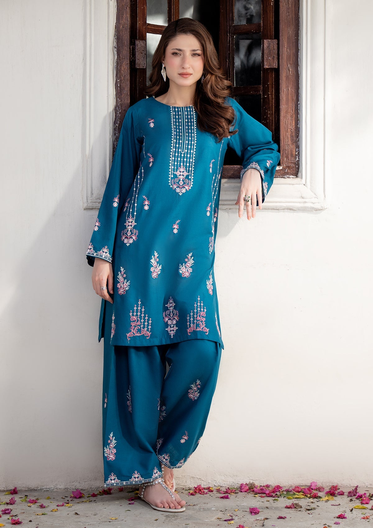 Ladies Teal Cotton Kurta Palazzo Online in UK USA Canada