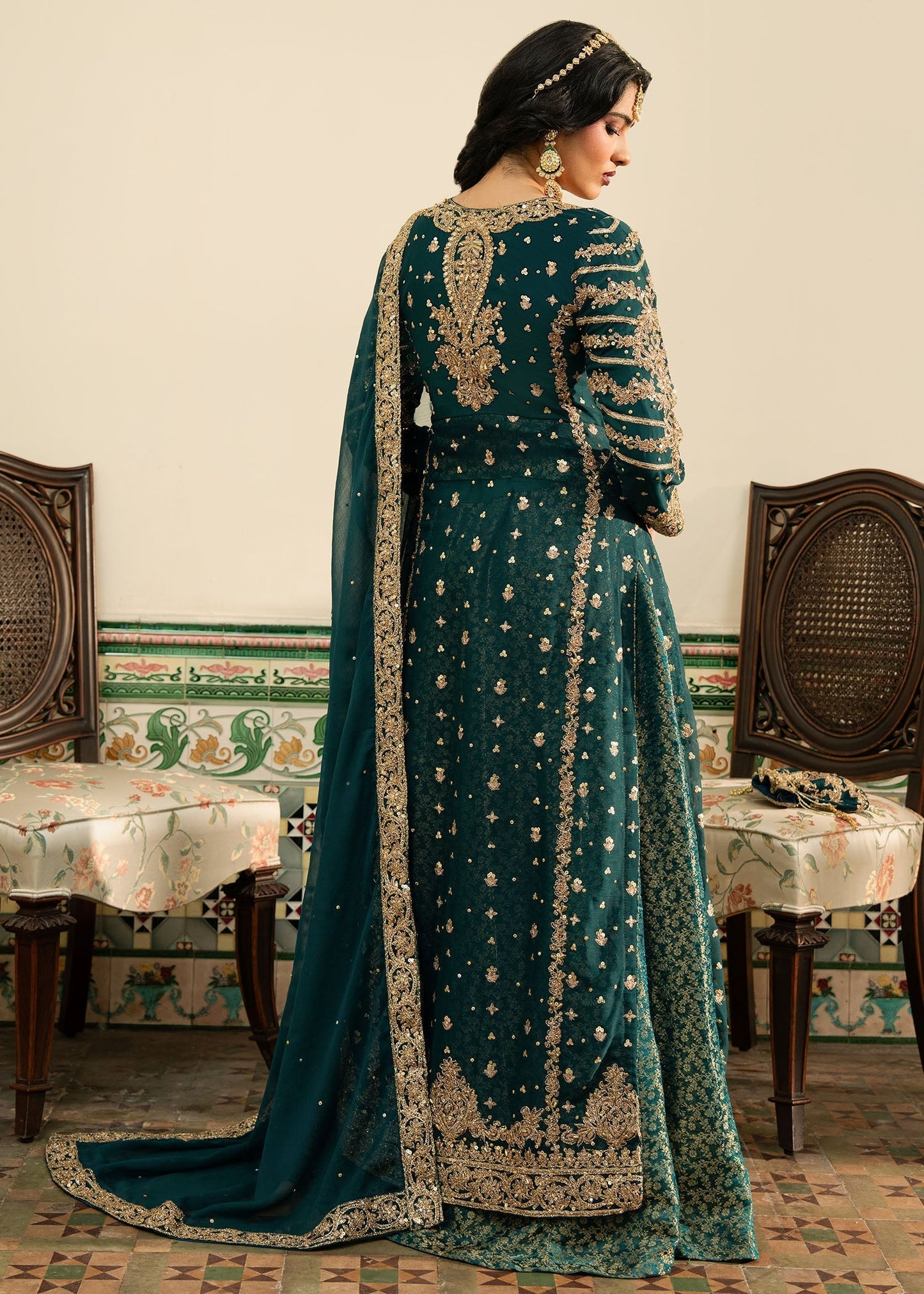 Ladies Teal Embellished Chiffon Salwar Kameez Online in UK USA Canada