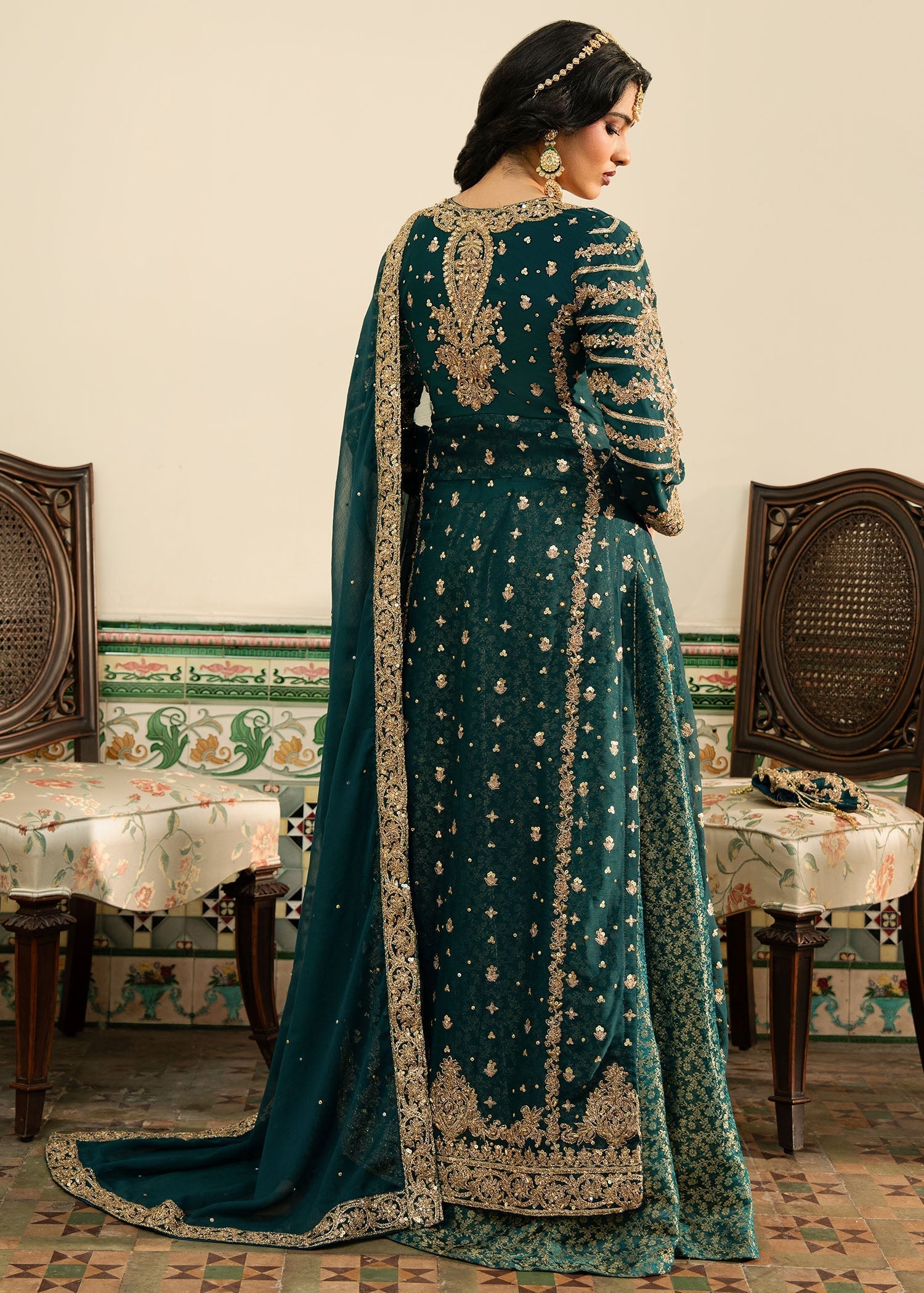 Ladies Teal Embellished Chiffon Salwar Kameez Online in UK USA Canada