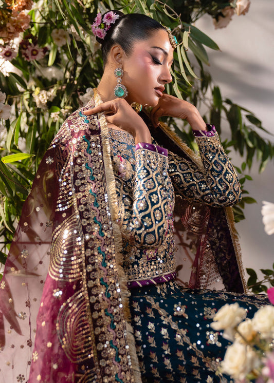 Ladies Teal Embroidered Charmuse Lehenga Online in UK USA Canada