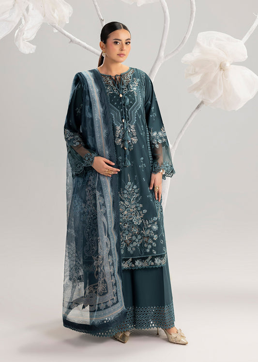Ladies Teal Festive Wear Lawn Suit Online in UK USA Canada