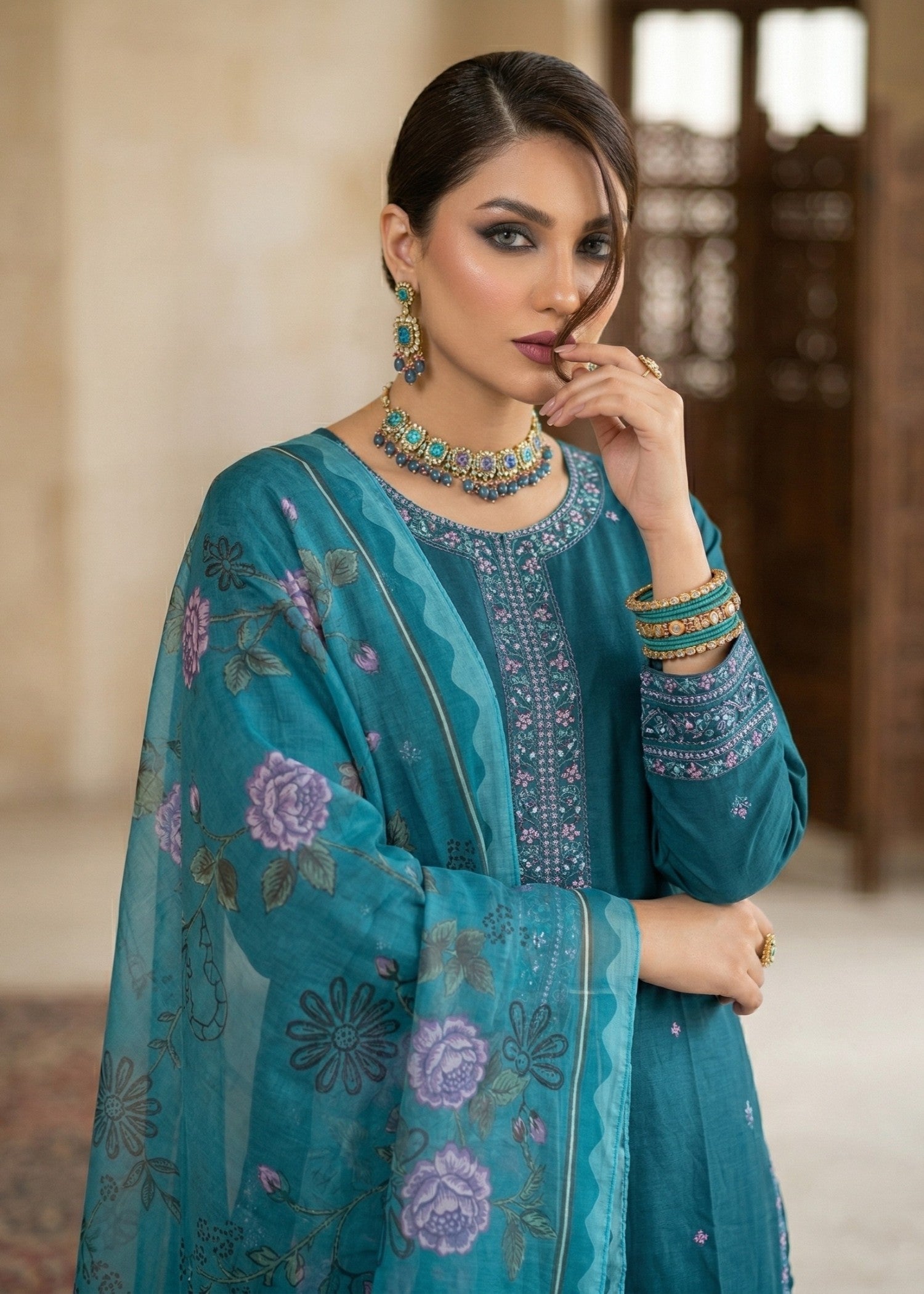 Ladies Teal Lawn Embroidered Suit Online in UK USA Canada
