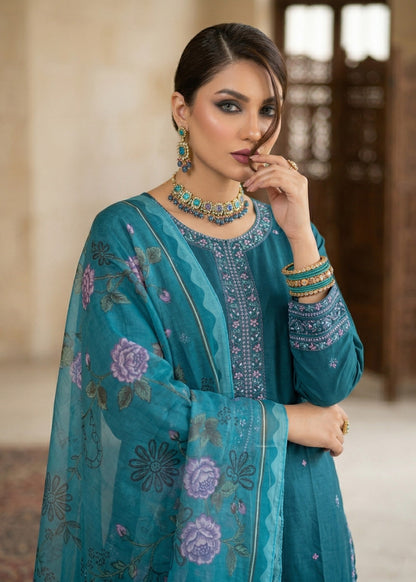 Ladies Teal Lawn Embroidered Suit Online in UK USA Canada