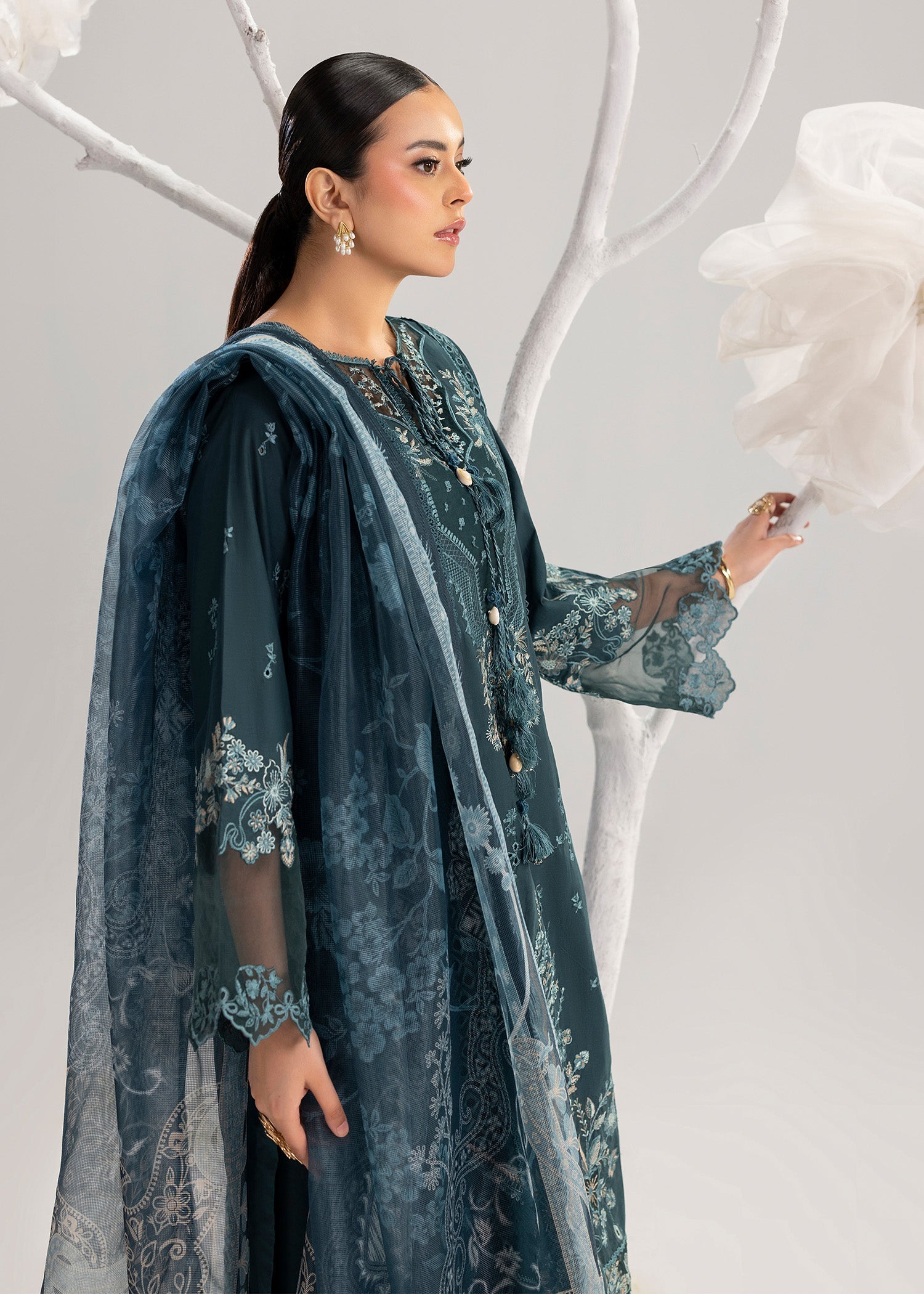 Ladies Teal Lawn Festive Suit with Dupatta Online in UK USA Canada
