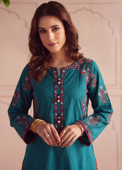 Ladies Teal Lawn Suit with Dupatta Online in UK USA Canada