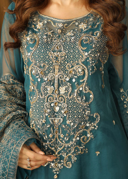 Ladies Teal Organza Shalwar Kameez Online in UK USA Canada