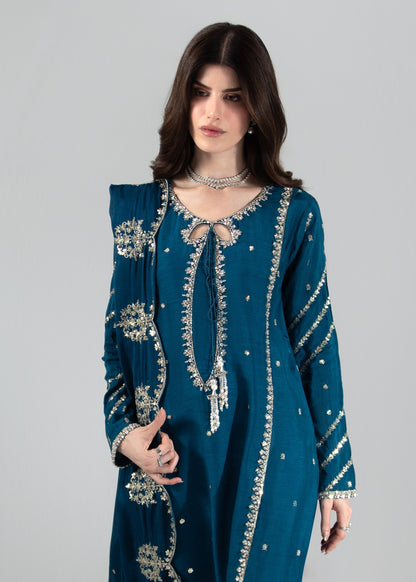Ladies Teal Raw Silk Designer Salwar Suit Online in UK USA Canada