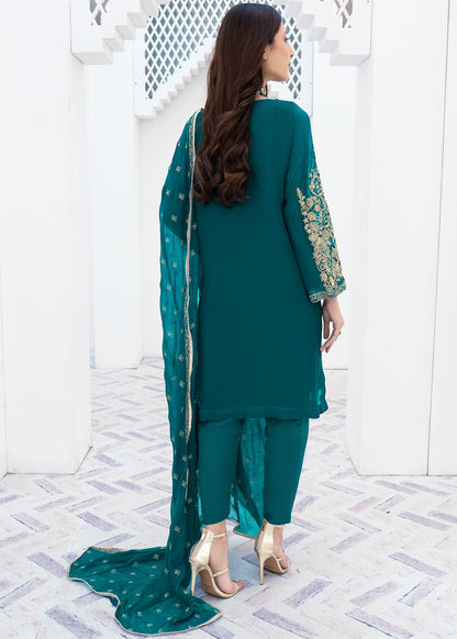 Ladies Teal Raw Silk Trouser Suit Online in UK USA Canada