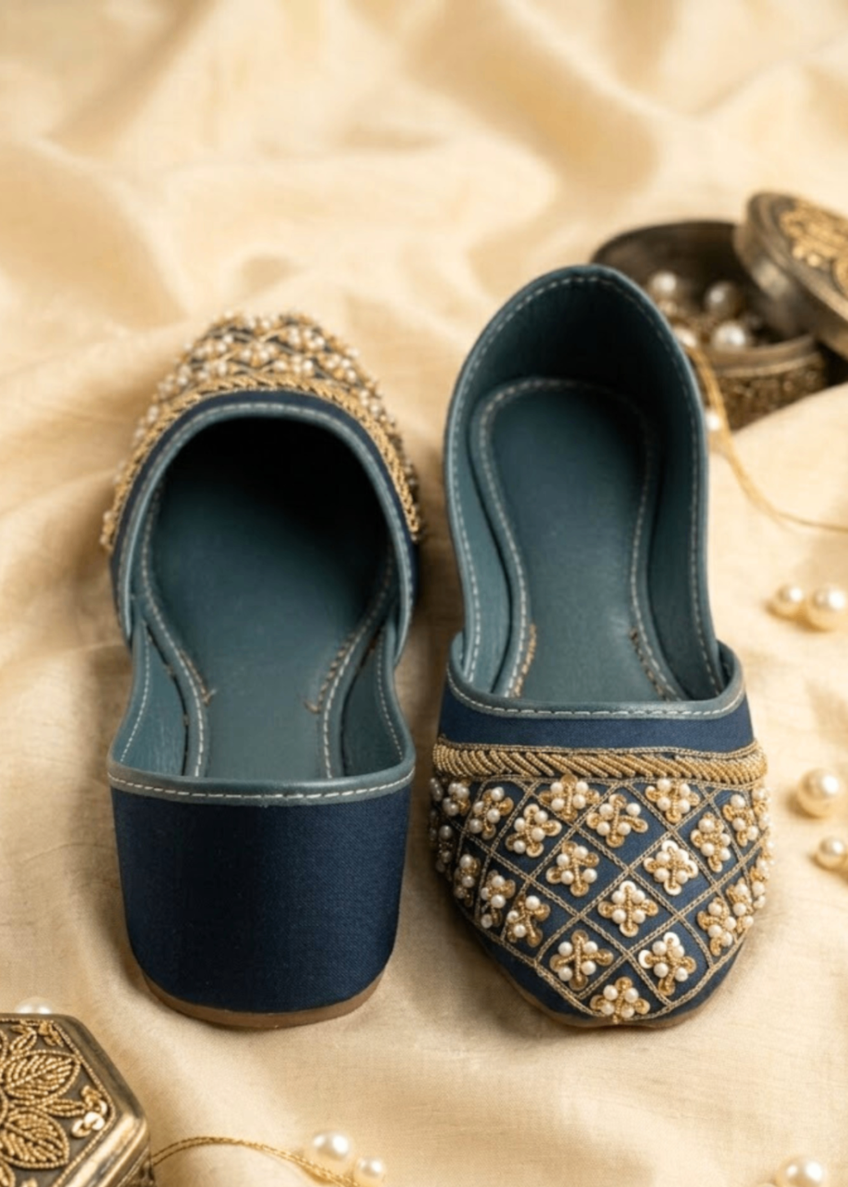 Ladies Teal Silk Jutti Online in KSA Riyadh Saudi Arabia Oman Bahrain Qatar