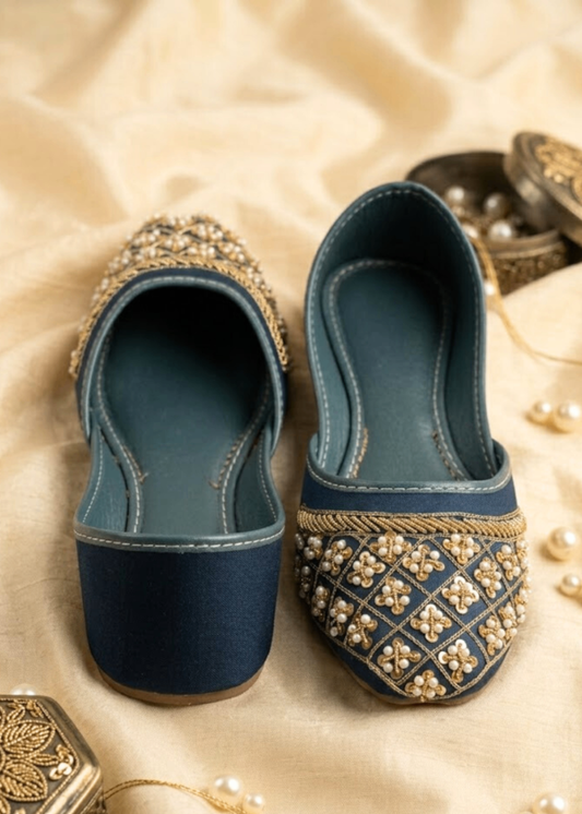 Ladies Teal Silk Jutti Online in KSA Riyadh Saudi Arabia Oman Bahrain Qatar