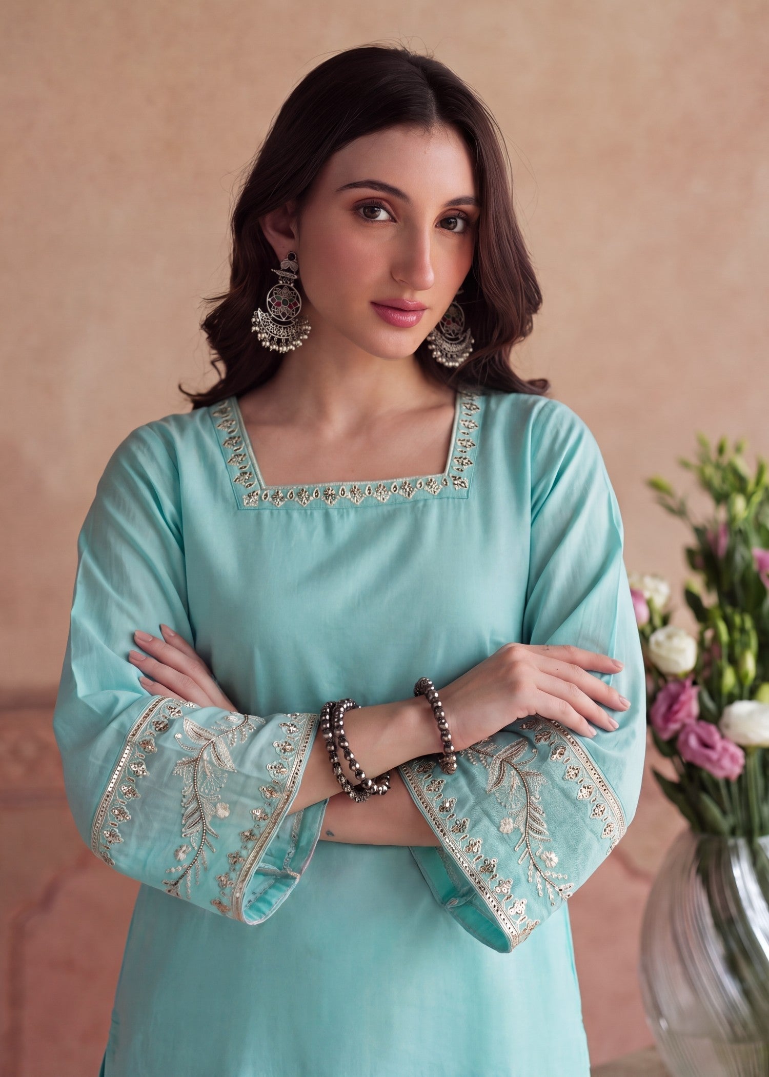 Ladies Turquoise Embellished Shalwar Kameez Online in UK USA Canada