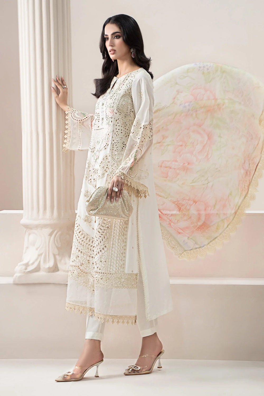 Ladies Unstitched Chikankari Lawn Suit with Digital Print Dupatta Online in UK USA Canada