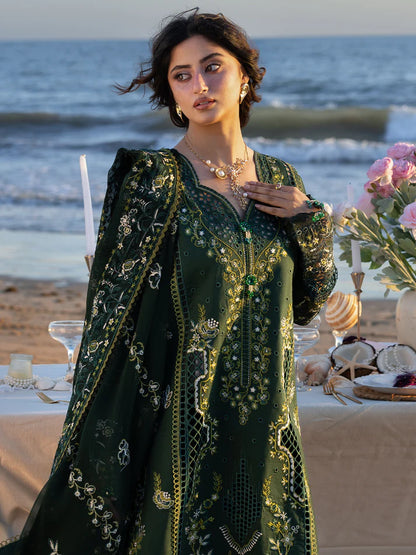 Ladies Unstitched Green Lawn Shalwar Kameez Online in UK USA Canada