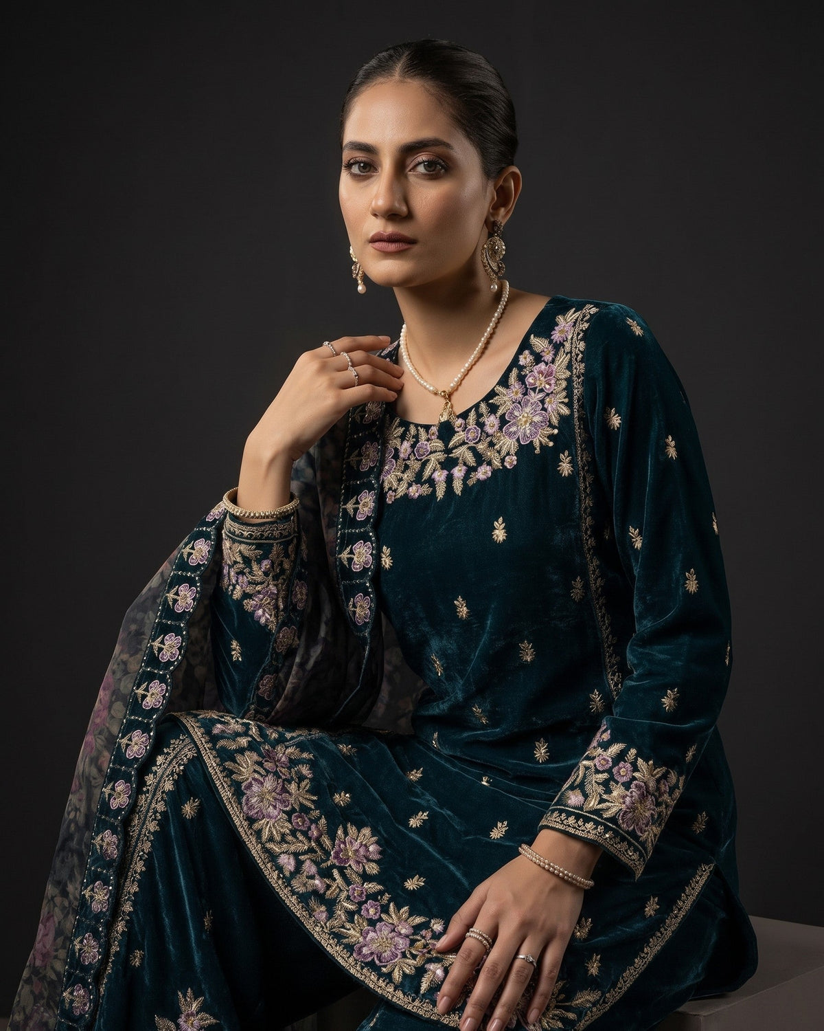 Ladies Velvet Plazo Suit with Net Dupatta Online in UK USA Canada
