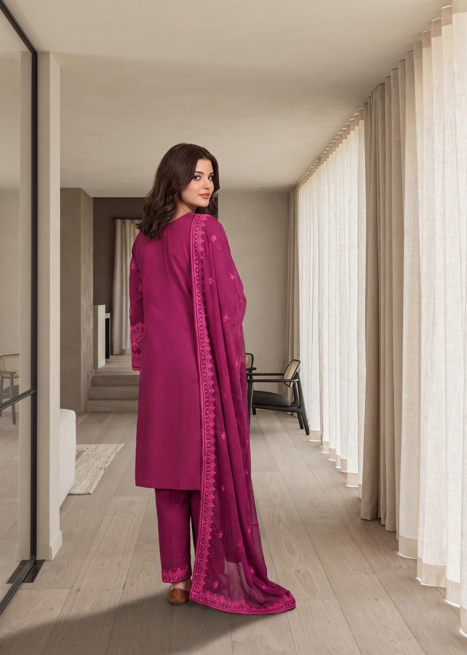 Ladies Violet Red Cotton Kurta with Dupatta Online in UK USA Canada