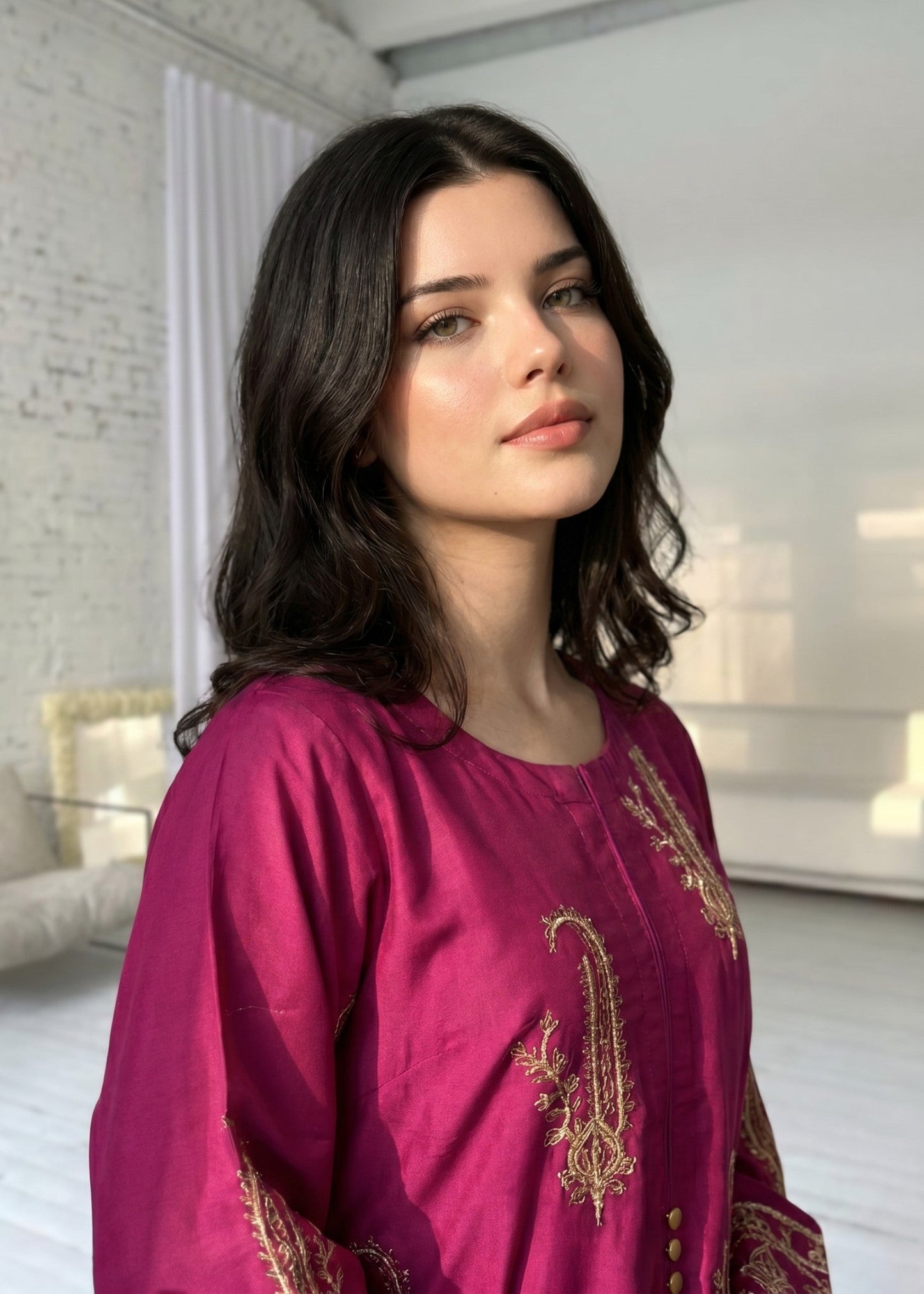 Ladies Violet Red Winter Wear Kurta Suit Online in UK USA Canada