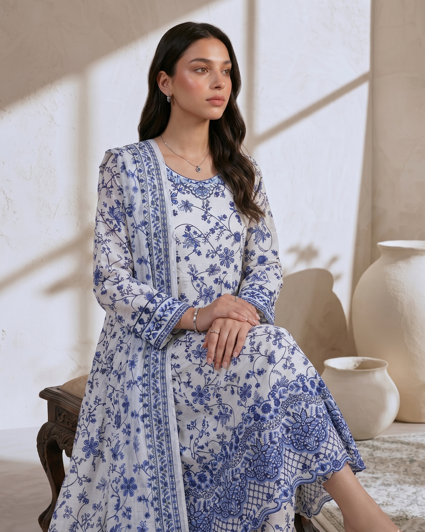 Ladies White Cotton Shalwar Kameez Online in UK USA Canada