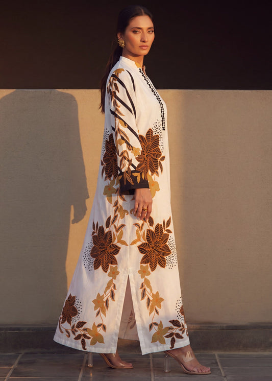 Ladies White Embellished Silk Kaftan Online in Sri Lanka India Australia