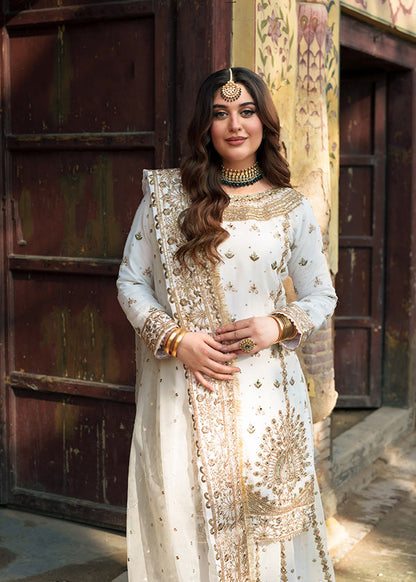 Ladies White Embroidered Chiffon Suit Online in UK USA Canada