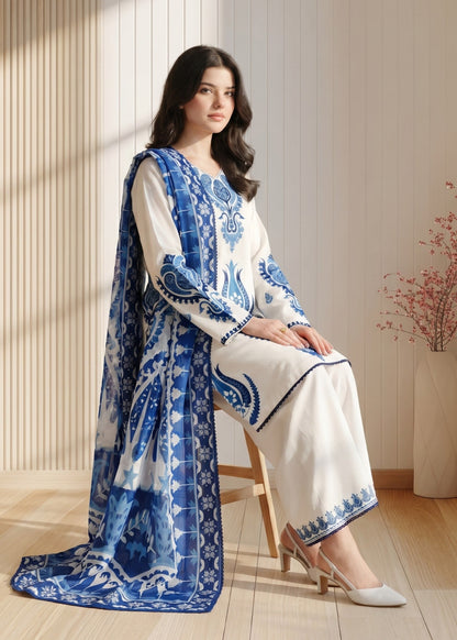 Ladies White Embroidered Cotton Salwar Kameez Online in UK USA Canada