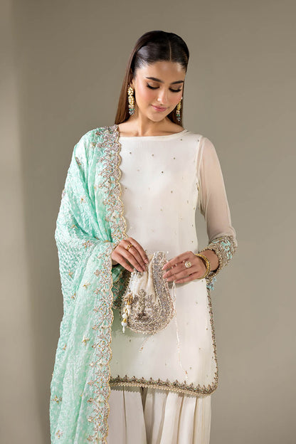Ladies White Embroidered Crinkle Chiffon Shalwar Kameez Online in UK USA Canada